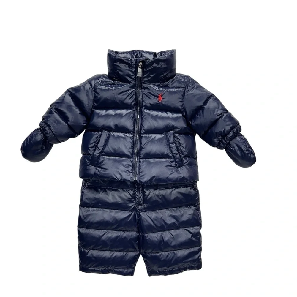 Ralph Lauren Size 3 Months Down Puffer Snowsuit Navy Blue Jacket Pants New NWT